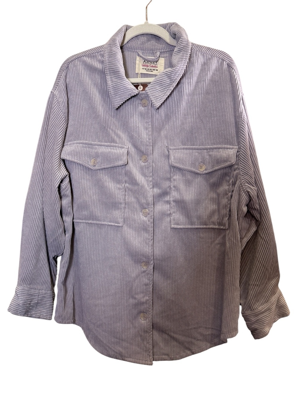 Ashley Utility Collection Corduroy Button-Up Shacket Light Lavender/Gray XL